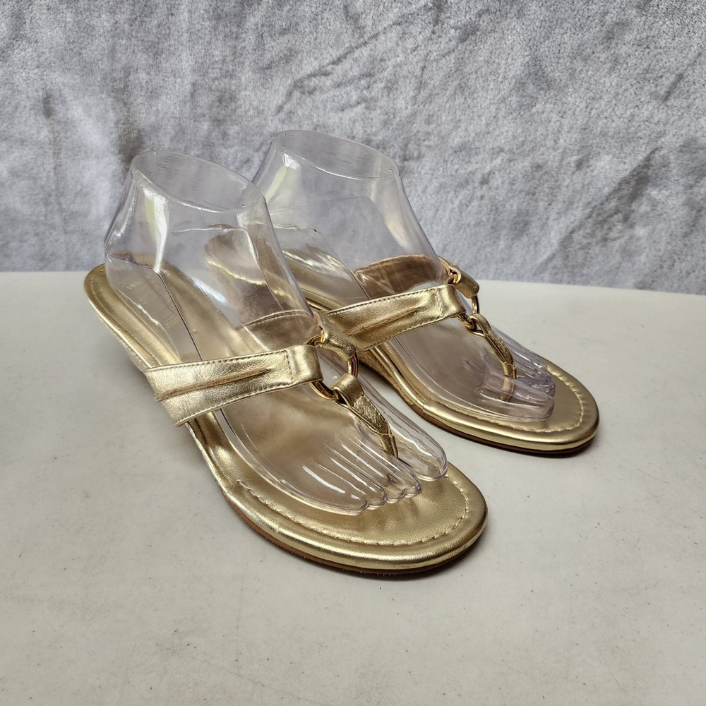 Lilly Pulitzer Sandals Womens Size 9 Gold Metallic Leather Thong Wedge Mckim